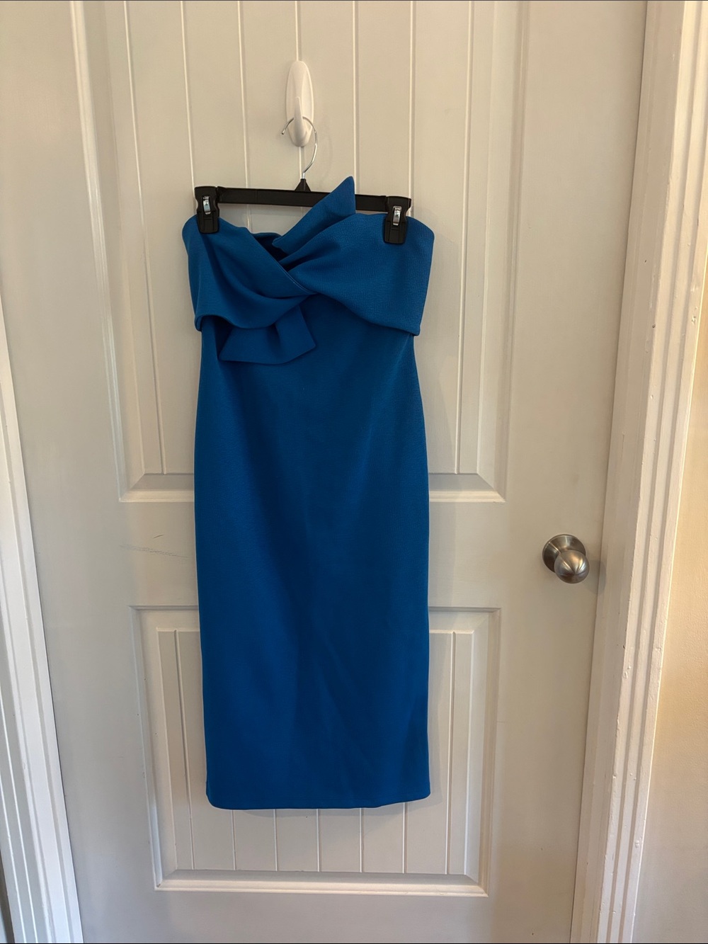 Topshop Strapless Cobalt Blue Midi Dress with Draped Bow